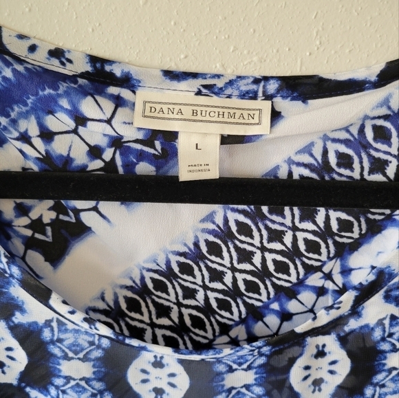 DANA BUCHMAN NWT Blue Shibori Tie Dye Chiffon Top Scarf Hem Modern Abstract  L - Picture 5 of 8